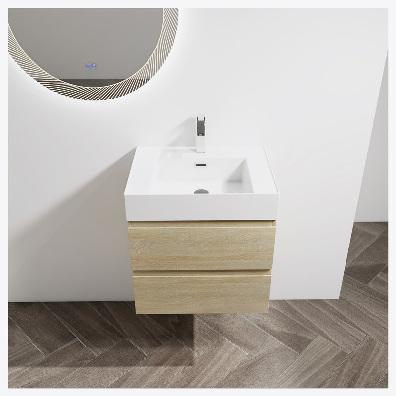 Meuble-lavabo mural 24 po avec lavabo, 2 tiroirs à fermeture en douceur, ensemble KD
