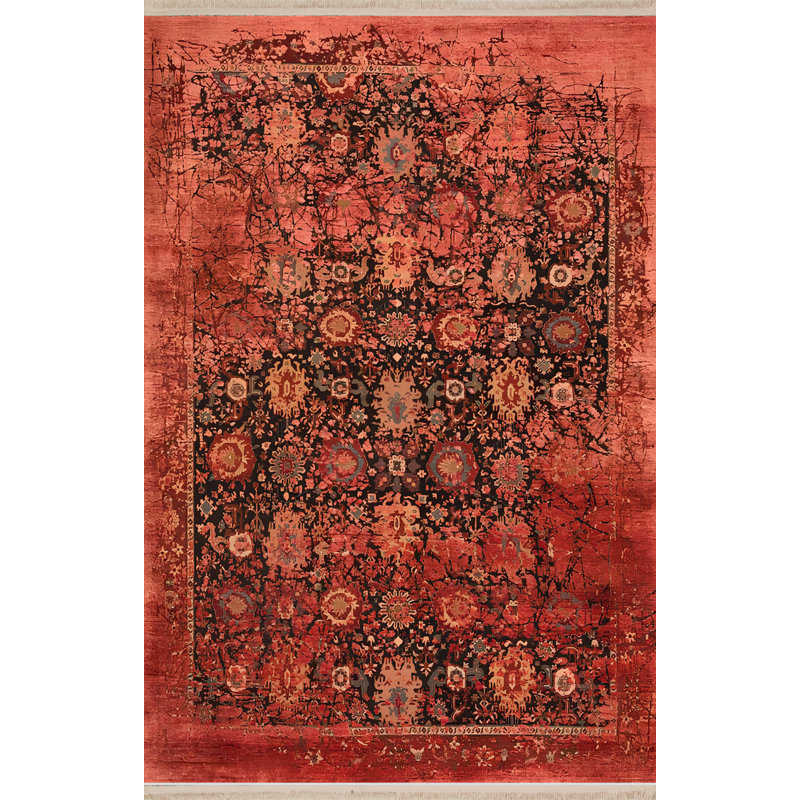 Tapis décoratif à motif abstrait rouge à motif traditionnel rouge, Rectangle 4 pi 11,06 po x 7 pi 6,55 po