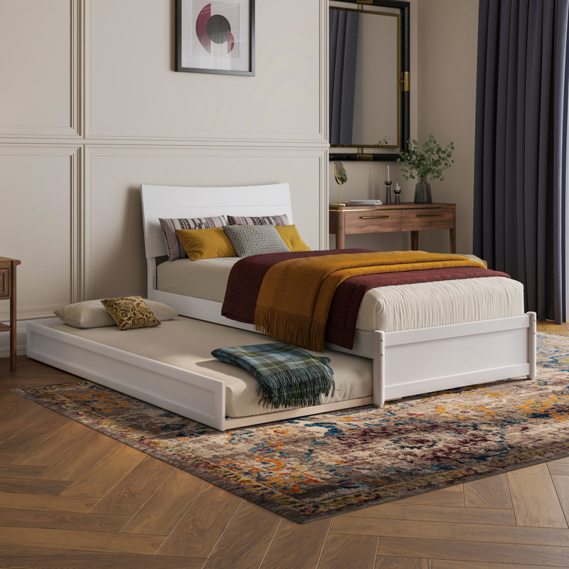 Harlowe Wood Platform Bed with Trundle, White, Twin XL