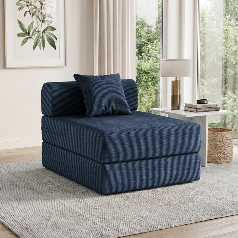Jairden 3-in-1 Adjustable Corduroy Sleeper Sofa Bed, Convertible Modern Foldable Lounge Chair (with Throw Pillow)
