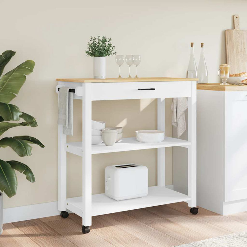 Chariot de cuisine en bois massif vidaXL 33,1 po x 15,7 po x 34,8 po vidaXL, Blanc