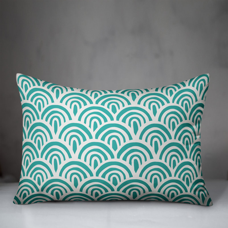 Abstract Outdoor Throw Pillow, Ocean Green/White, Polyester