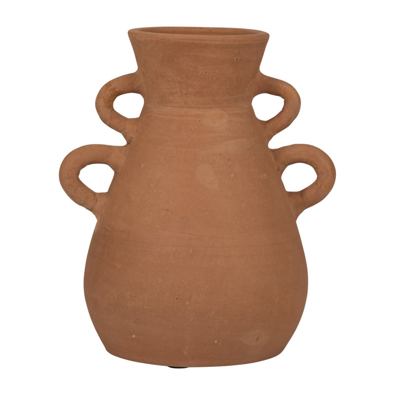 Boho Pottery Terracotta Vase with Sculptural Handles and Artisan-Inspired Craftsmanship for Decorative Accent Display in Global Eclectic Modern Rustic Farmhouse Mediterranean Interiors Decor