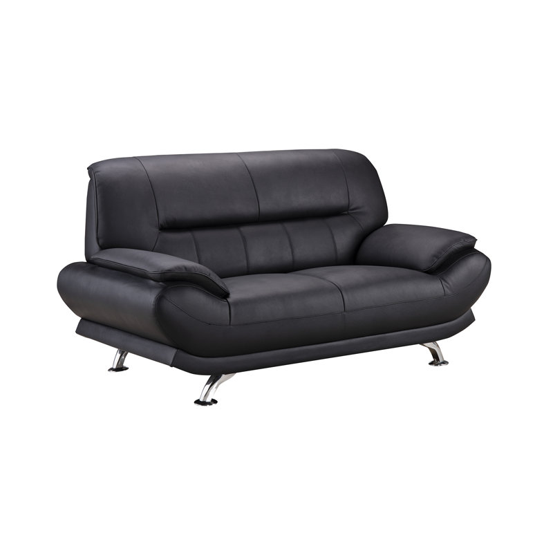 Holbrooke 68'' Faux Leather Loveseat, Black Faux Leather