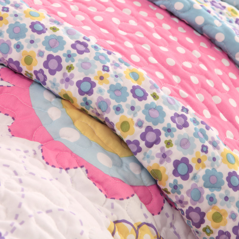 Blue and Pink Reversible Microfiber Twin Quilt Set