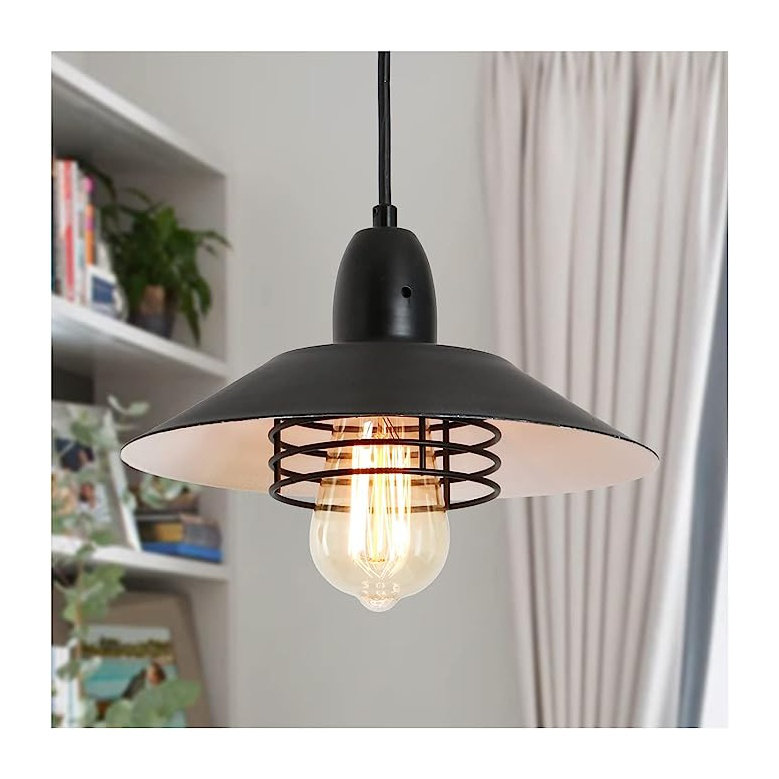 Matte Black Industrial Mini Pendant Light with Metal Spring Cage Design