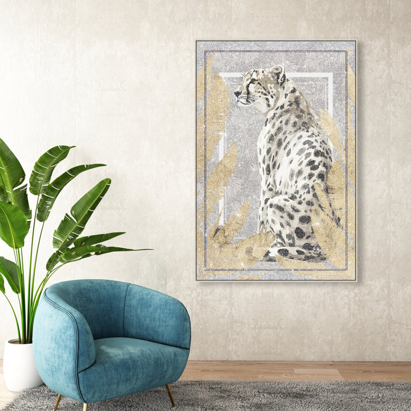 Jungle White Cheetah Canvas Animals Print by Oliver Gal, 25"H x 17"W, Silver Frame