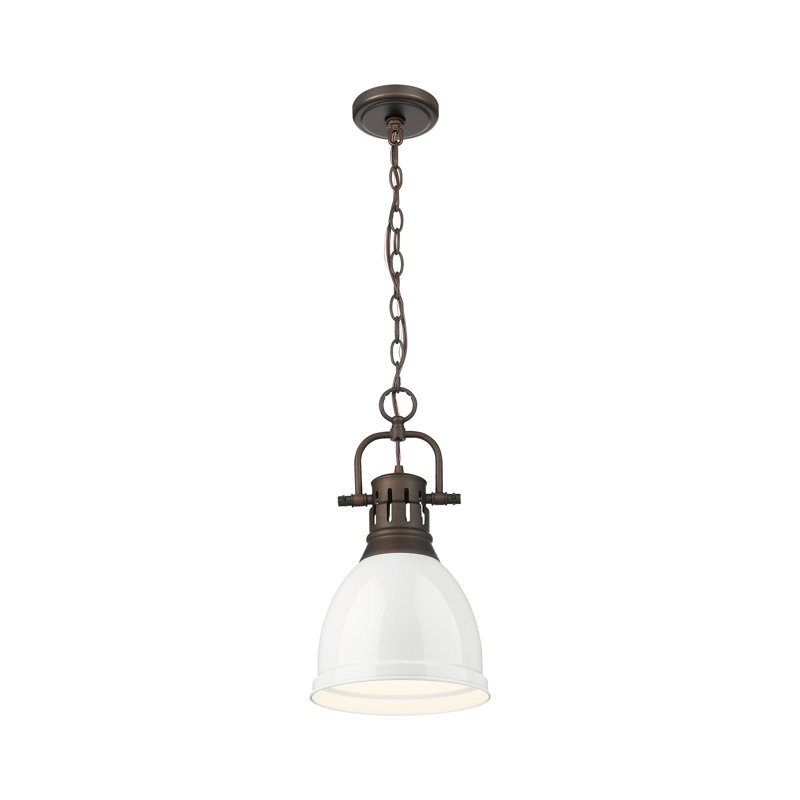 Luminaire suspendu 1 lumière avec chaîne Cajoux, Bronze huilé, H 8,875 po x l 8,875 po, Blanc