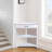 Retro style space saving triangular corner table with drawers and three tiered shelves suitable for corner bedrooms, living rooms, kitchens-594865918-594865914