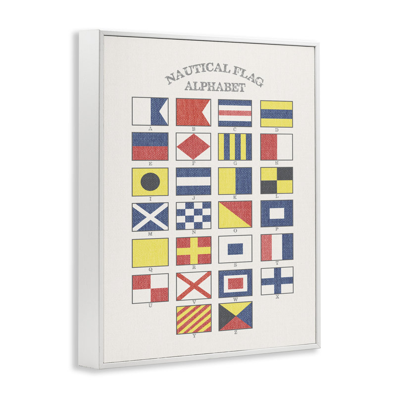 «Nautical Flag Alphabet» par Amalie, impression, H 14 po x l 11 po, Giclée encadrée blanc bord de mer