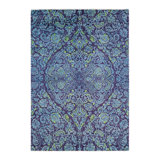 Tapis unique mauve / vert / bleu noué à la main 6 pi x 8 pi 9 po Tyja Suzani