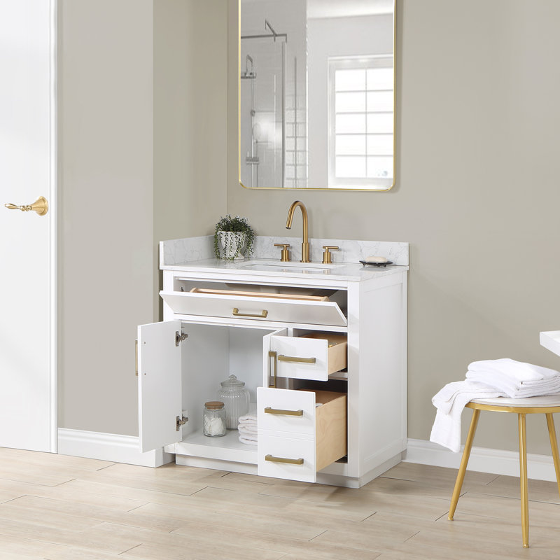 Ensemble de meuble-lavabo simple 36 po Gavino, Doré, Blanc