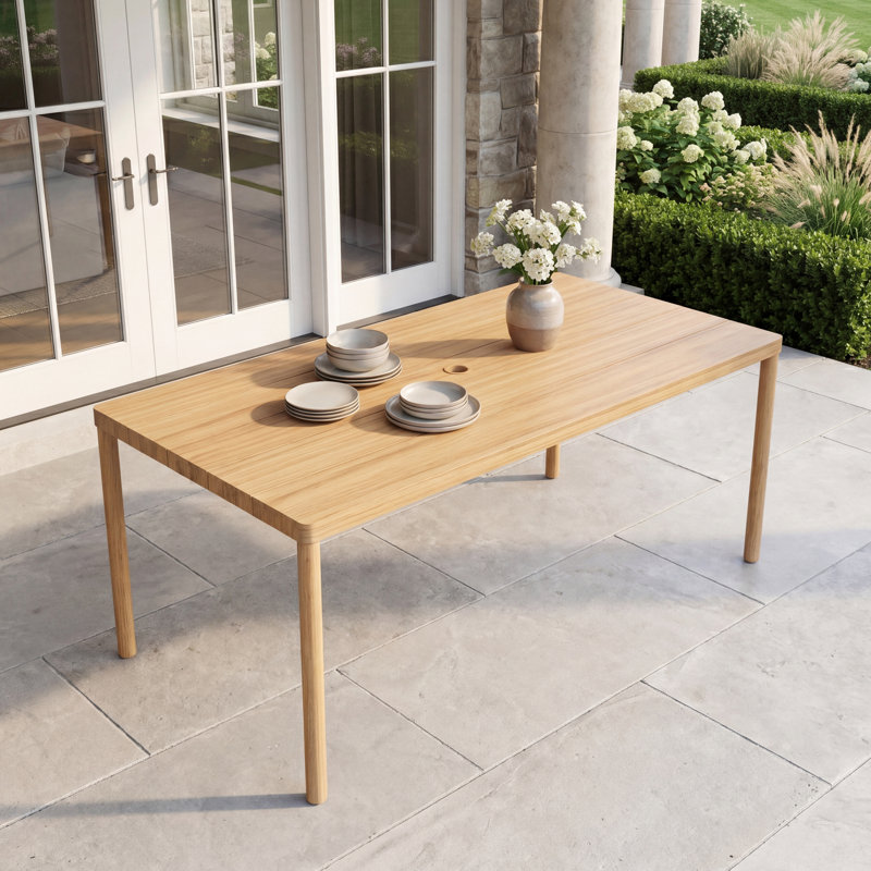 Andersonville Modern Wood-Look Metal Patio Dining Table for 6 Person with Umbrella Hole, Large 65" Outdoor Rectangular Table for Backyard & Patio