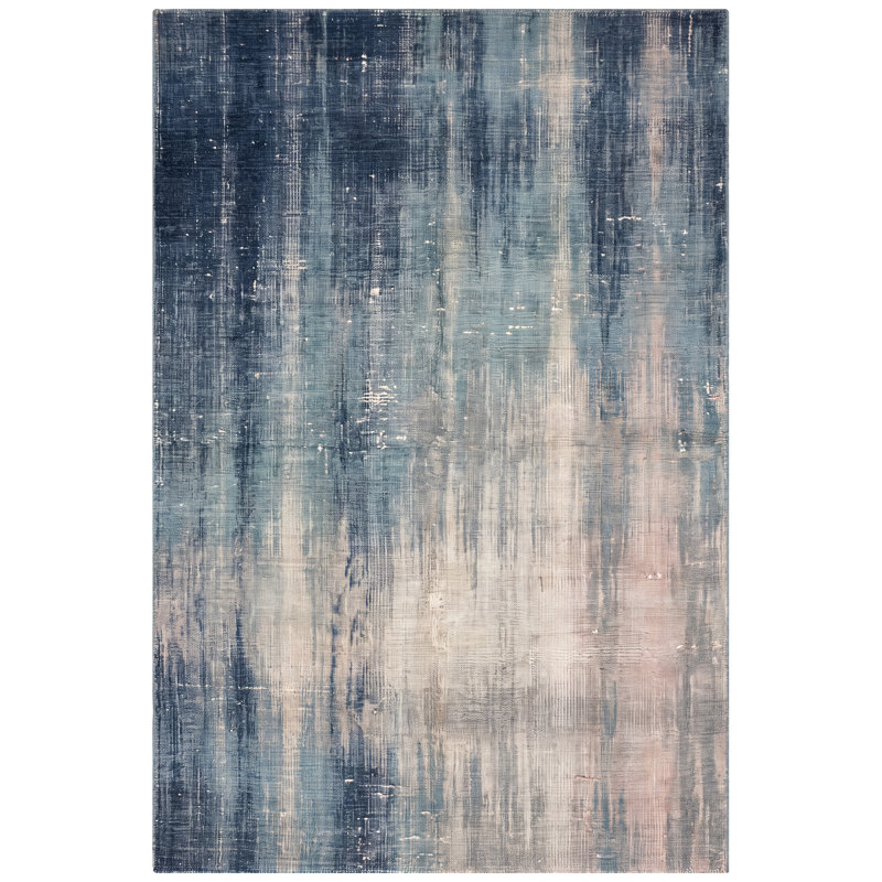 Gresham Modern Distressed Solid Navy Teal Blue Gray Cream Pink Machine Washable Non-Slip Low Pile Indoor Outdoor Pet Friendly Living Room Bedroom Dining Room Entryway Hallway Office Area Rug