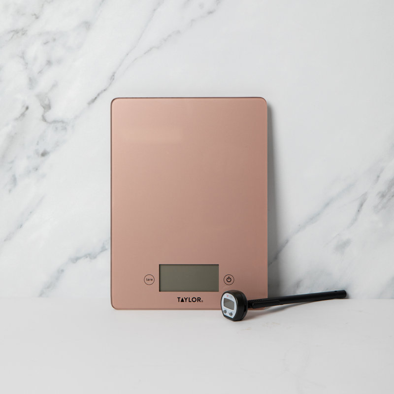 Taylor Set of Gift-Boxed Pro Glass Digital Kitchen Scale 5kg, Pro Thermometer, Rose Gold, 1.8cm H x 17cm W