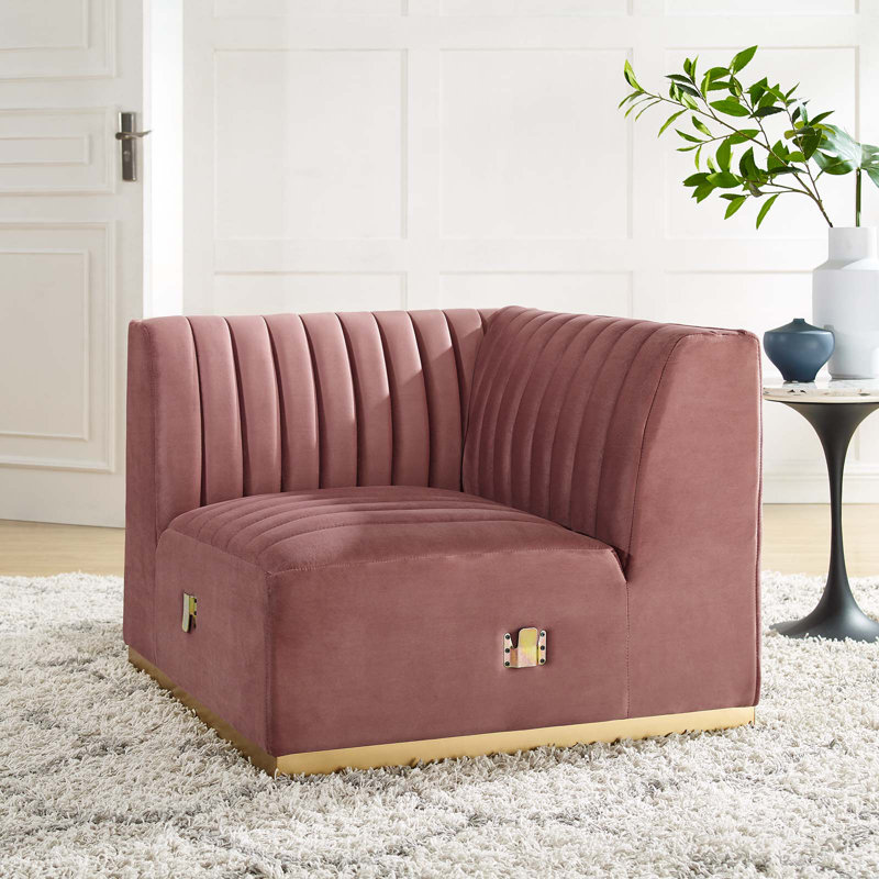 Fauteuil d'angle gauche en velours Conjure Channel, Vieux rose
