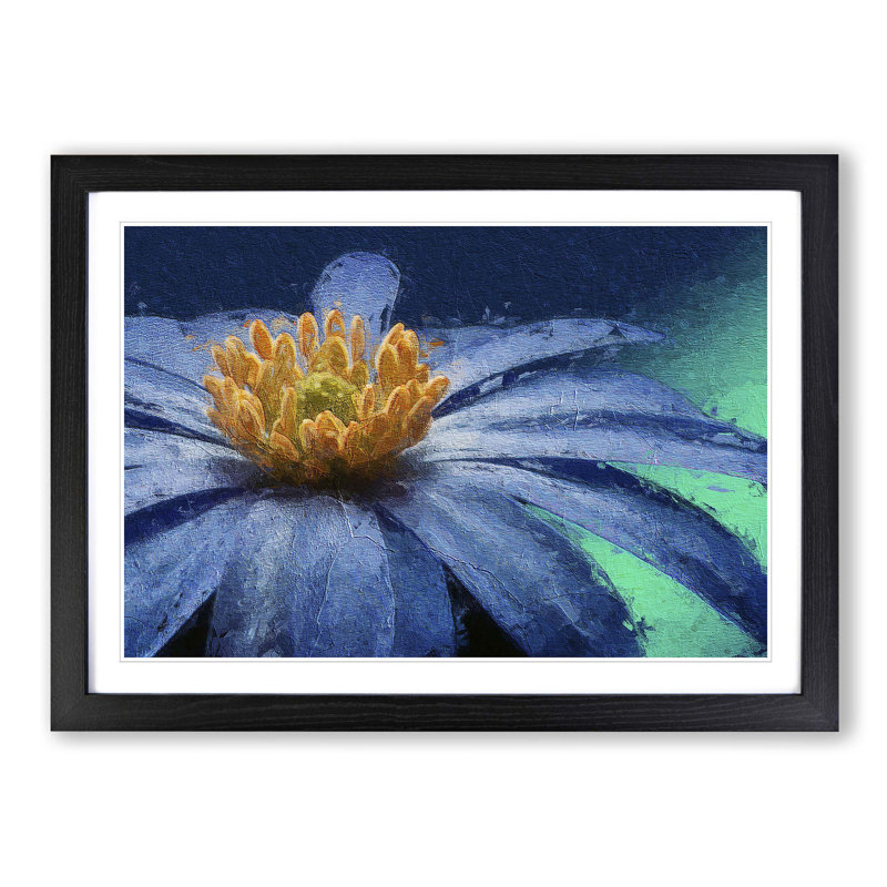 Anemone Flower In Blue - Single Picture Frame Painting, 24cm H x 33cm W x 2cm D, Black Framed