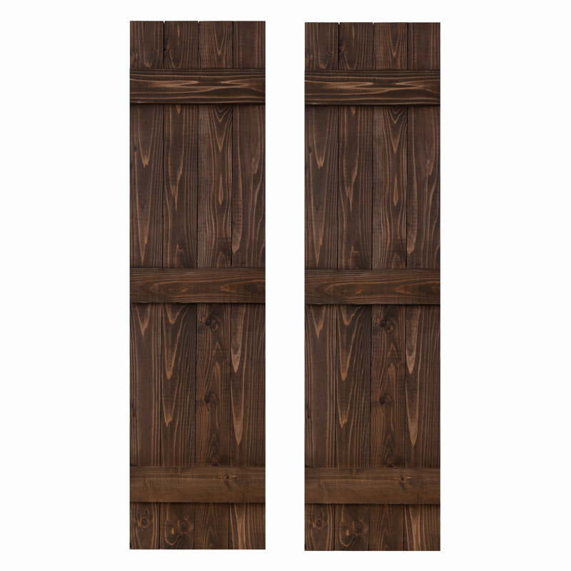 Volets traditionnels pour l'extérieur en planches avec couvre-joints, H 48 po, Brun café