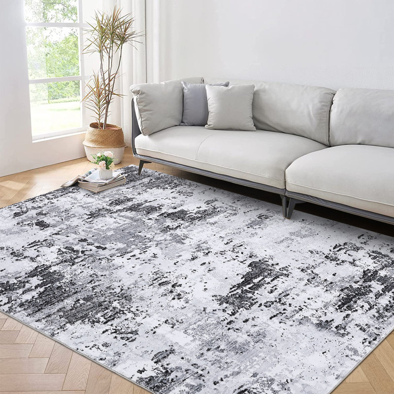 Washable Area Rug Modern Abstract Carpet with Non-Slip Backing, Stain-Resistant Low Pile Floor Rug, Easy Cleaning Foldable Indoor Mats for Bedroom, Living Room, Office