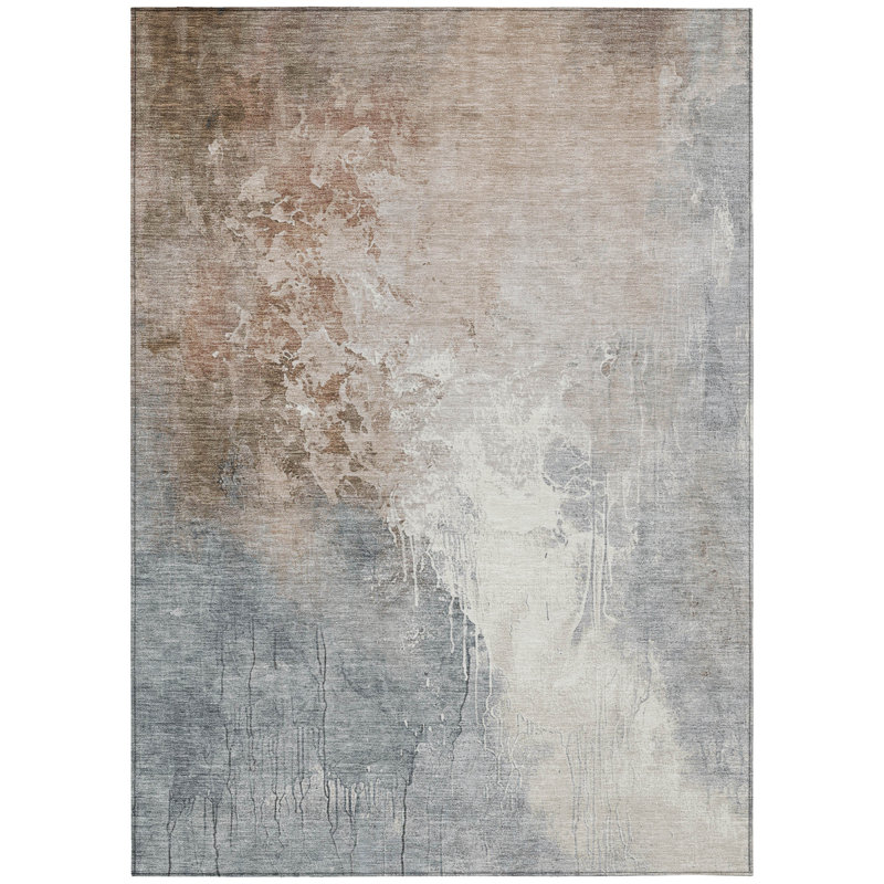 Tapis extérieur lavable abstrait rouille et gris 3 pi x 5 pi