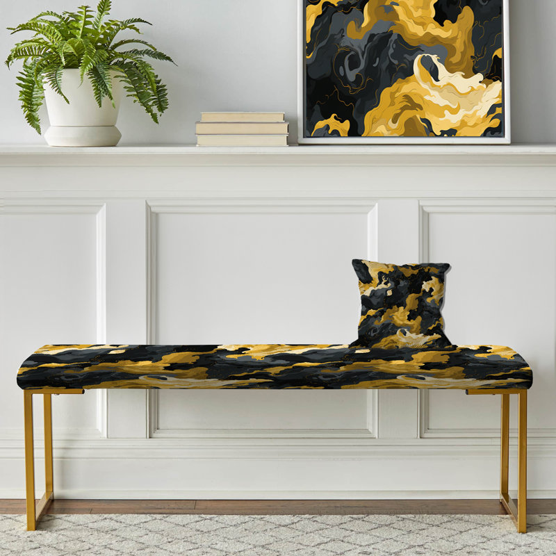 Gilded Concealment - Camouflage Upholstered Gold Bench