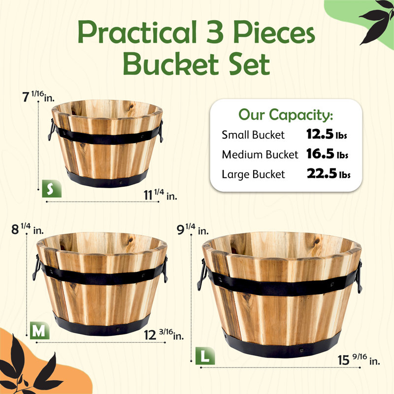 Ensemble de 3 pots de fleurs tonneaux ronds Bostow, Brun clair
