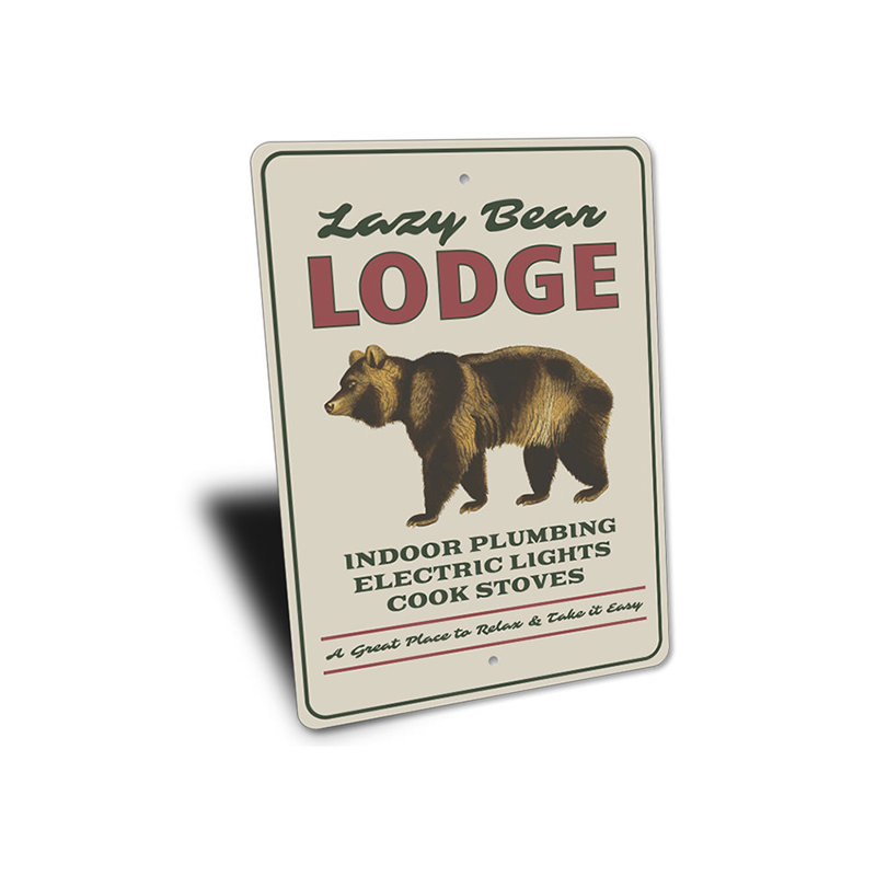 Plaque en aluminium Lazy Bear Lodge, H 18 po x l 12 po x P 0,06 po