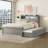 Wooden Full Size Platform Bed Upholstered Slate Gray with Built-in LED, Pull-Out Trundle and Storage Drawers