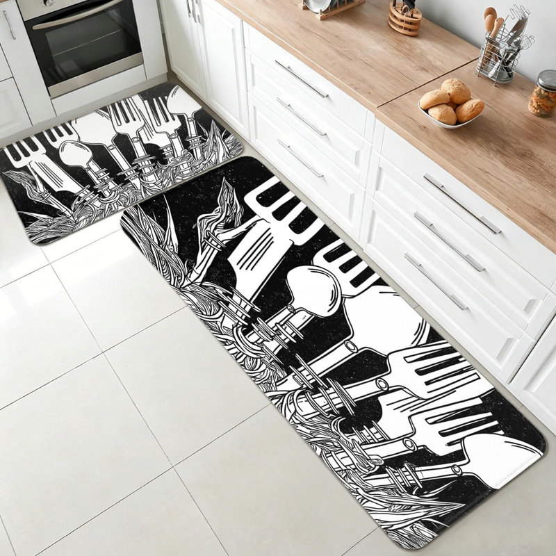 Ensemble d'ustensiles de cuisine noir et blanc 2 pièces, Noir / abstrait