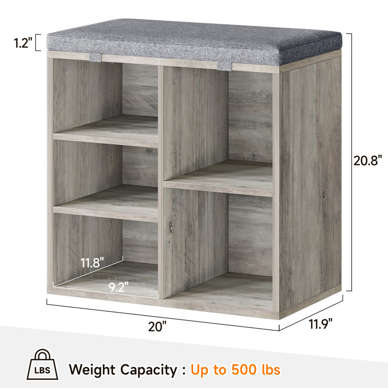 Linen Upholstered Storage Bench, Gray
