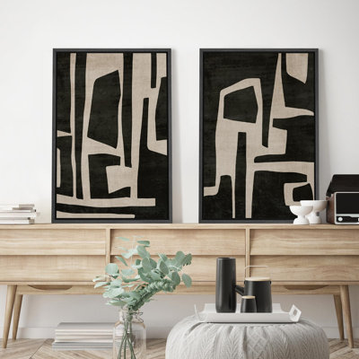 Abstrait noir et beige, silhouette contemporaine, illustrations, art moderne, boho minimaliste
