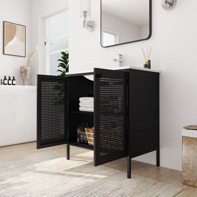 Meuble-lavabo simple avec plateau Arlener, Noir