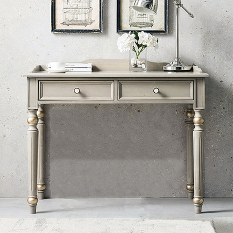 Bureau d'écriture rectangulaire en bois massif gris avec tiroirs, Gris, 29.92"H*39.37"W*19.69"D