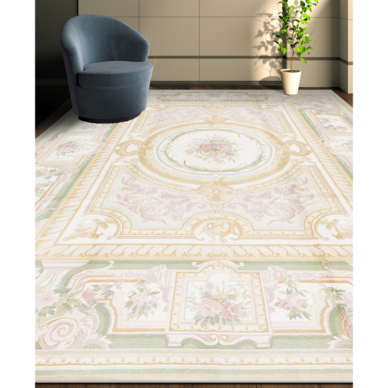 Hand-Knotted High-Quality Beige and Green Area Rug