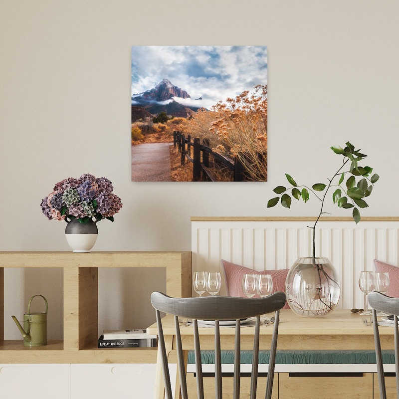 Art contemporain, paysage paisible d'automne paisible, H 18 po x l 18 po