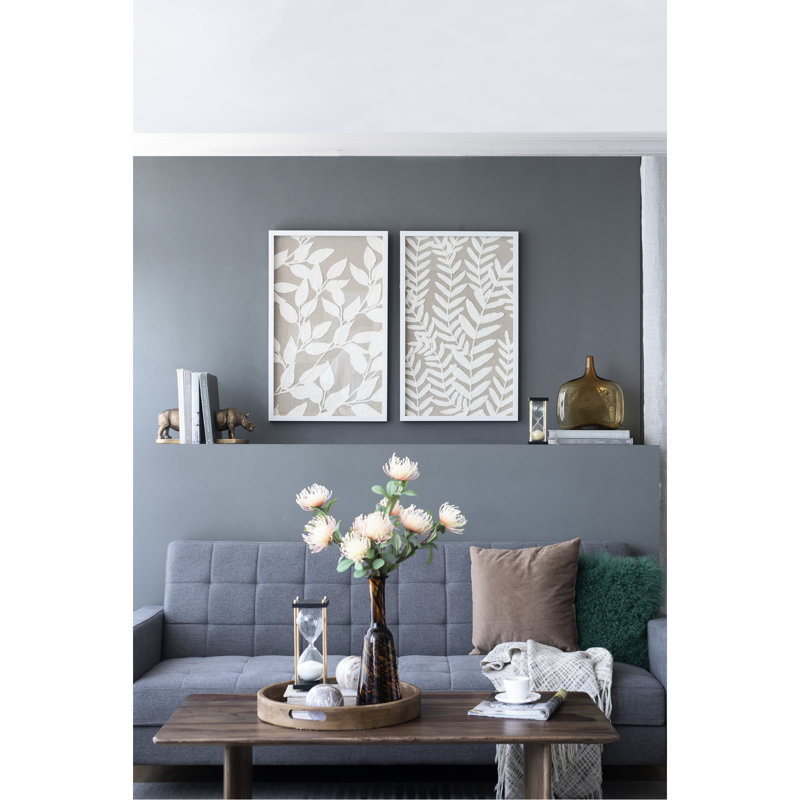 Of 2 Paper Florals Shadow Box Wall Hanging, 19.5X1x31.5", White & Beige Contrast, Feminine For Dressing Room Decoration 2 Floral Hanging Feature Art,