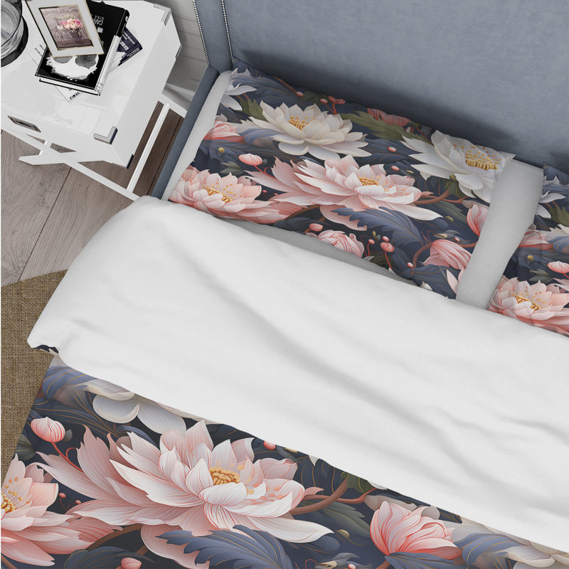 Serene Floral Motif - Ensemble de housse de couette floral, Housse de couette simple + 1 taie décorative stan