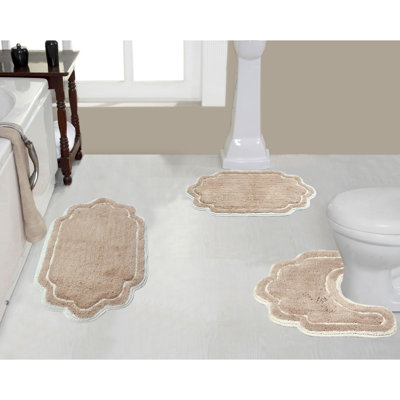Dobrinka Cotton Bath Rug Set, Machine Washable, Quick Dry, Non-Slip, Absorbent - 3 Piece Set with Contour