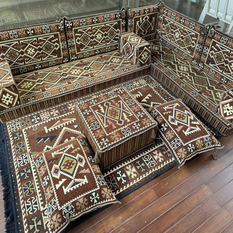 Canapé modulaire rembourré avec repose-pieds Kilim, Brun