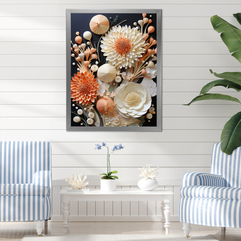 Fleurs de corail abstraites I sur toile, H 32 po x l 24 po x P 1 po, Cadre simple argenté