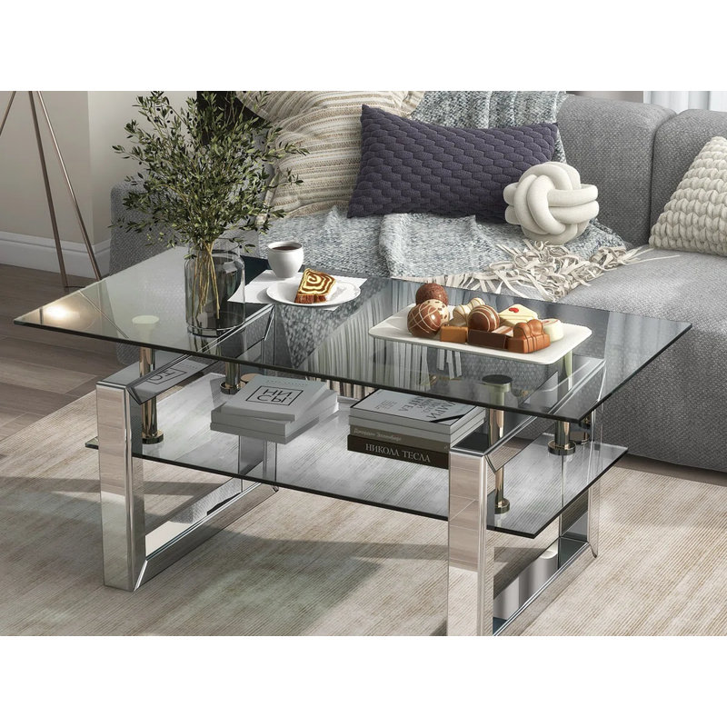 Table basse transparente en verre trempé