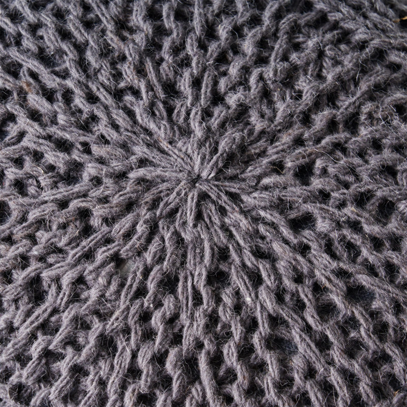 POUF ROND EN LAINE TRICOTÉE 20 X 20 Malibu, Laine gris anthracite