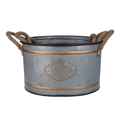 3 - Piece Decorative Metal Pot With Rope Handles And Gold Adornment, Cottage Style, Progressive Sizing For Storage, 4.2 Lbs Of Three Pots Trim Detail, Grey Multi Color Composition, Nesting Space