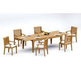 11 Pcs Grade-A Teak Wood Dining Set: 122" Caranas Double Extension Rectangle Table And 10 Sack Arm Chairs #11SK2910