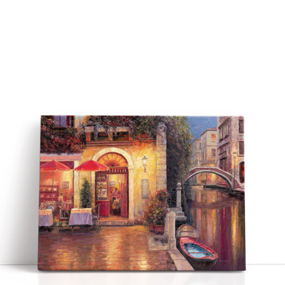 Night Cafe after Rain - Canvas Print Wall Art