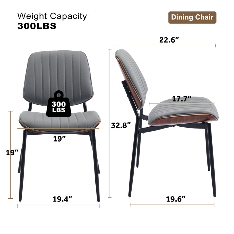 Chaise Mid-Century rétro en similicuir, ensemble de 2, Grey, Brun / Noir