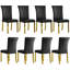 Ensemble de 8 chaises de salle à manger en cuir noir avec pieds dorés en miroir