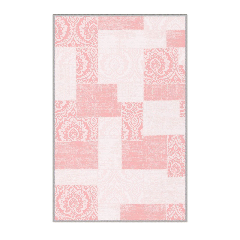 Tapis rose en polyester fabriqué à la machine Botkin, Rectangle 3 pi 3 po x 6 pi 7 po