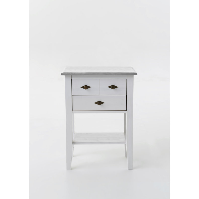 Kelly Solid Wood End Table, Stained and varnished white/White