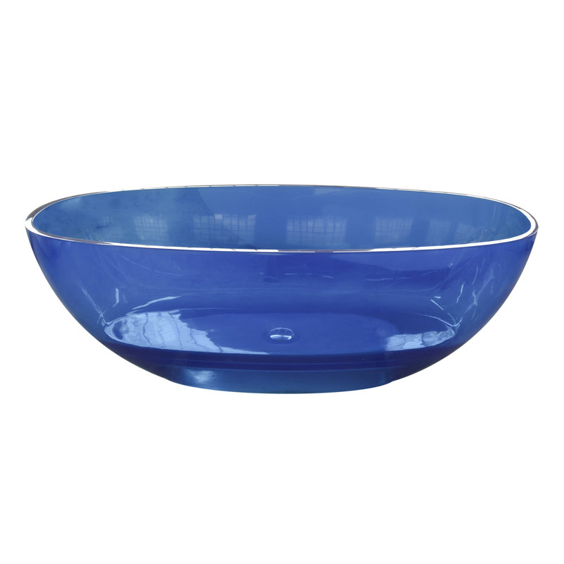 Baignoire de trempage autoportante ovale bleue transparente, 65 pouces, résine, facile à installer, bleu, forme, résine
